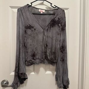 BONGO Gray Tie-Dye Blouse with Flowy Sleeves​